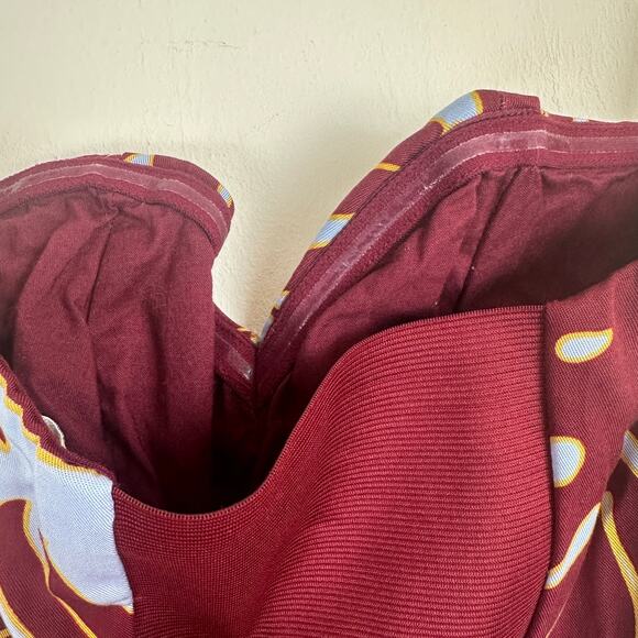 H&M Conscious Red Blue Floral Strapless Sweetheart Neckline Zip Jumpsuit Size 2 - Picture 4 of 13